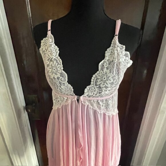 Pink Babydoll Sheer Mesh/Lace Front Closure Chemise Fairy  MEDIUM - Picture 5 of 7